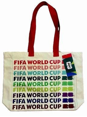 Official FIFA World Cup 2026 Multicolored LARGE Canvas Tote with Red Handles ⚽️